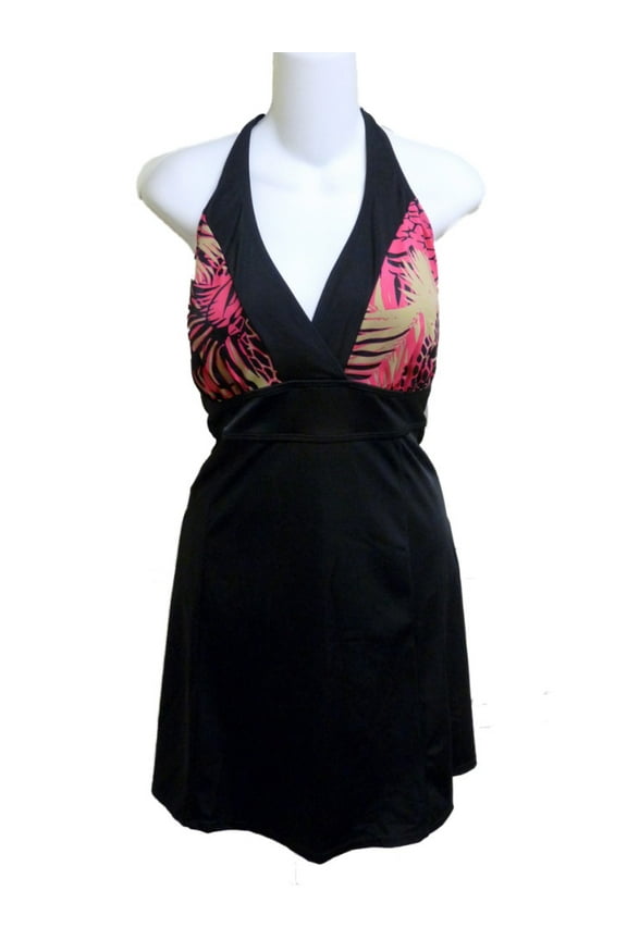 Womens Black Pink Banded Swimdress Swimming Suit Swim Dress 18W