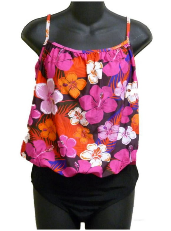 Womens Black Pink Hawaiian 1 Piece Swimsuit Blouson Swim Suit 8