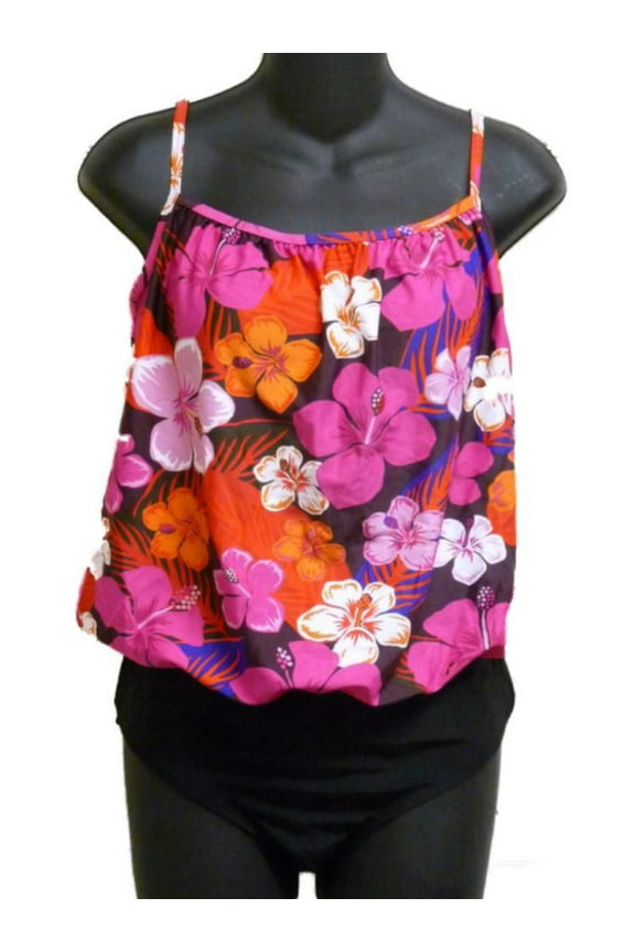 Womens Black Pink Hawaiian 1 Piece Swimsuit Blouson Swim Suit 8