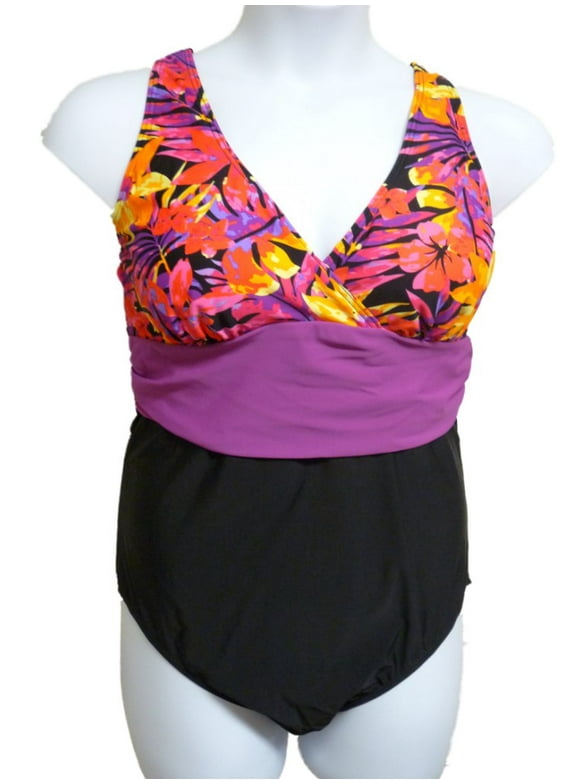 Womens Black Purple Floral Swimming Suit Plus Swim Bathing 18W