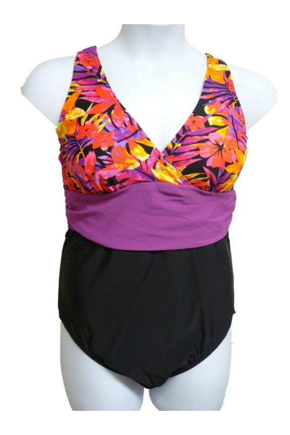 Womens Black Purple Floral Swimming Suit Plus Swim Bathing 18W