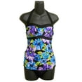 thumbnail image 1 of Tropical Escape Womens Black & Purple Halter 1 Piece Swimsuit Tankini Blouson 16, 1 of 2
