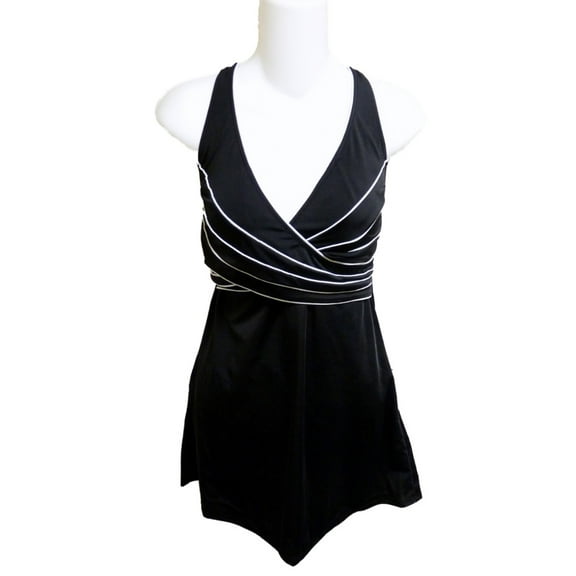 Tropical Escape Womens Black & White 1 Piece Swimsuit Swim Dress Size 6