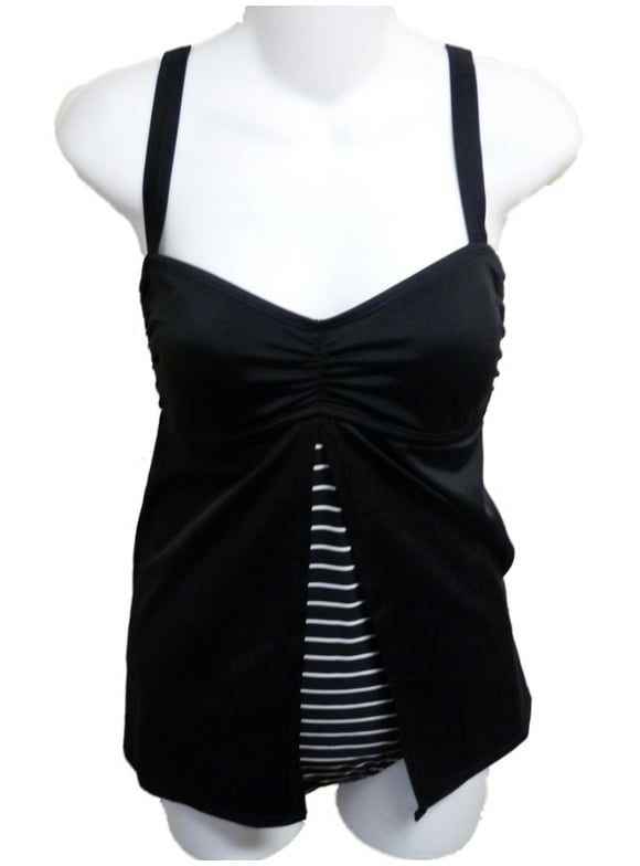 Womens Black & White Stripe1 Piece Swimsuit Swim Dress Size 6
