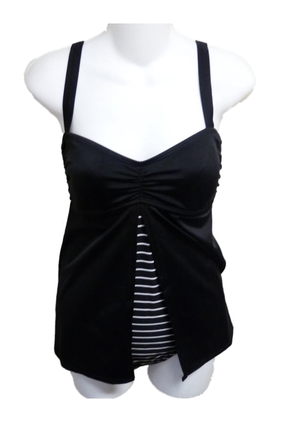 Womens Black & White Stripe1 Piece Swimsuit Swim Dress Size 6