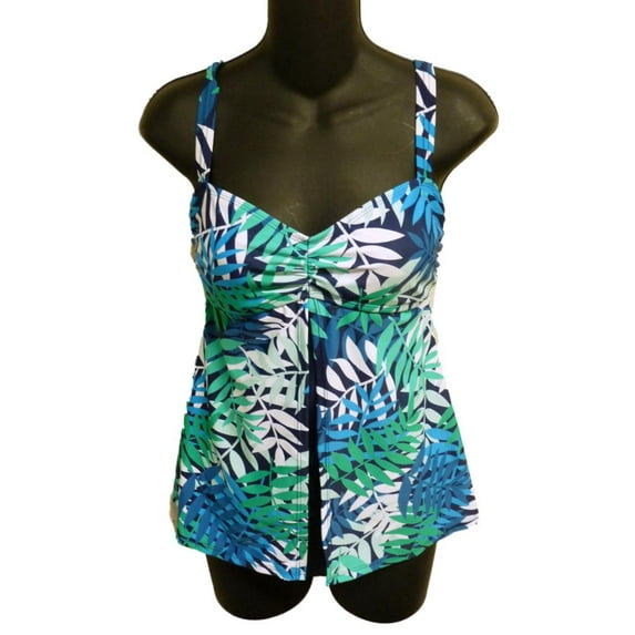 Tropical Escape Womens Blue & Green Jungle Print 1 Piece Swimsuit Swim Dress 10