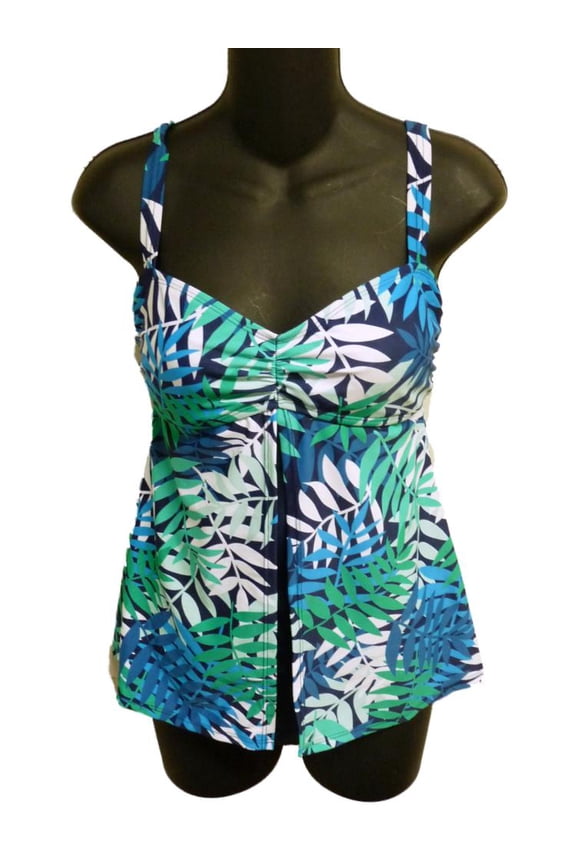 Womens Blue & Green Jungle Print 1 Piece Swimsuit Swim Dress 8