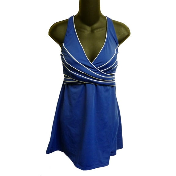 Tropical Escape Womens Blue & White 1 Piece Swimsuit Swim Dress Size 6