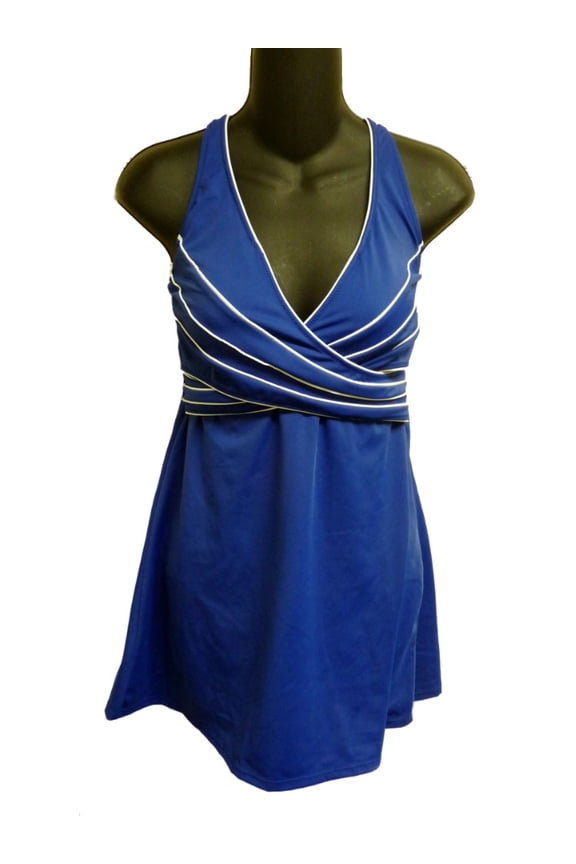 Womens Blue & White 1 Piece Swimsuit Swim Dress Size 6