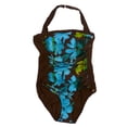 thumbnail image 1 of Tropical Escape Womens Brown & Blue Floral Swim Suit Ruched Plus Swimming 24, 1 of 2