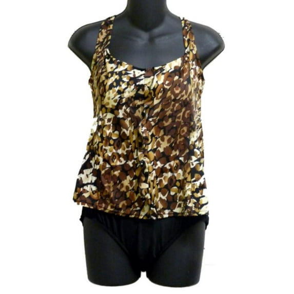 Tropical Escape Womens Brown Leopard Print 1 Piece Swimsuit Blouson Swim Suit 12