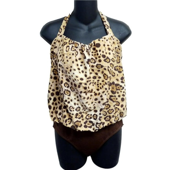 Tropical Escape Womens Brown Leopard Print Swimsuit Blousant Swim Suit 10