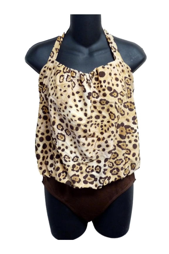 Womens Brown Leopard Print Swimsuit Blousant Swim Suit 8