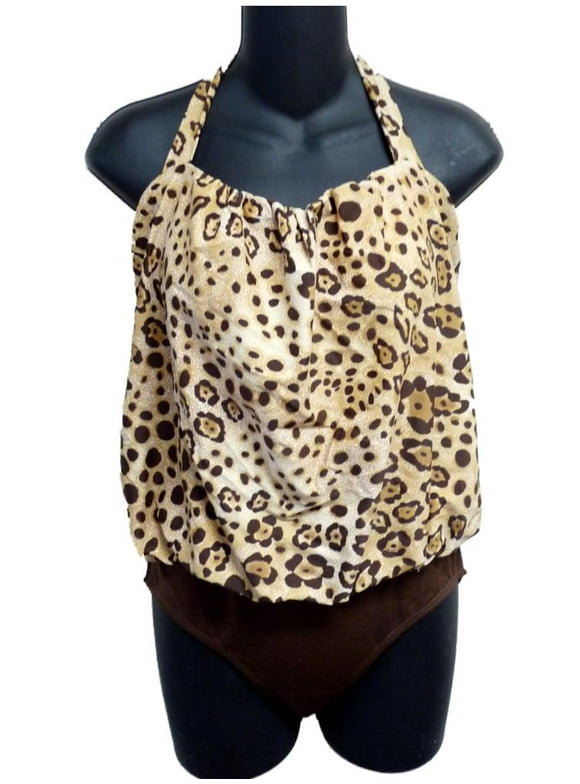 Womens Brown Leopard Print Swimsuit Blousant Swim Suit 8