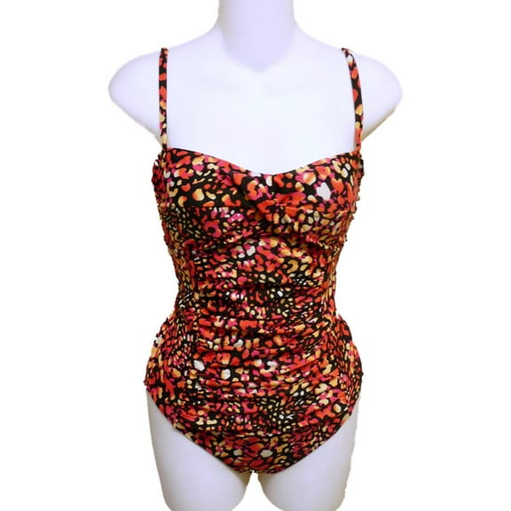 Tropical Escape Womens Pink & Black Leopard Print 1 Piece Swimsuit Swim Suit 6