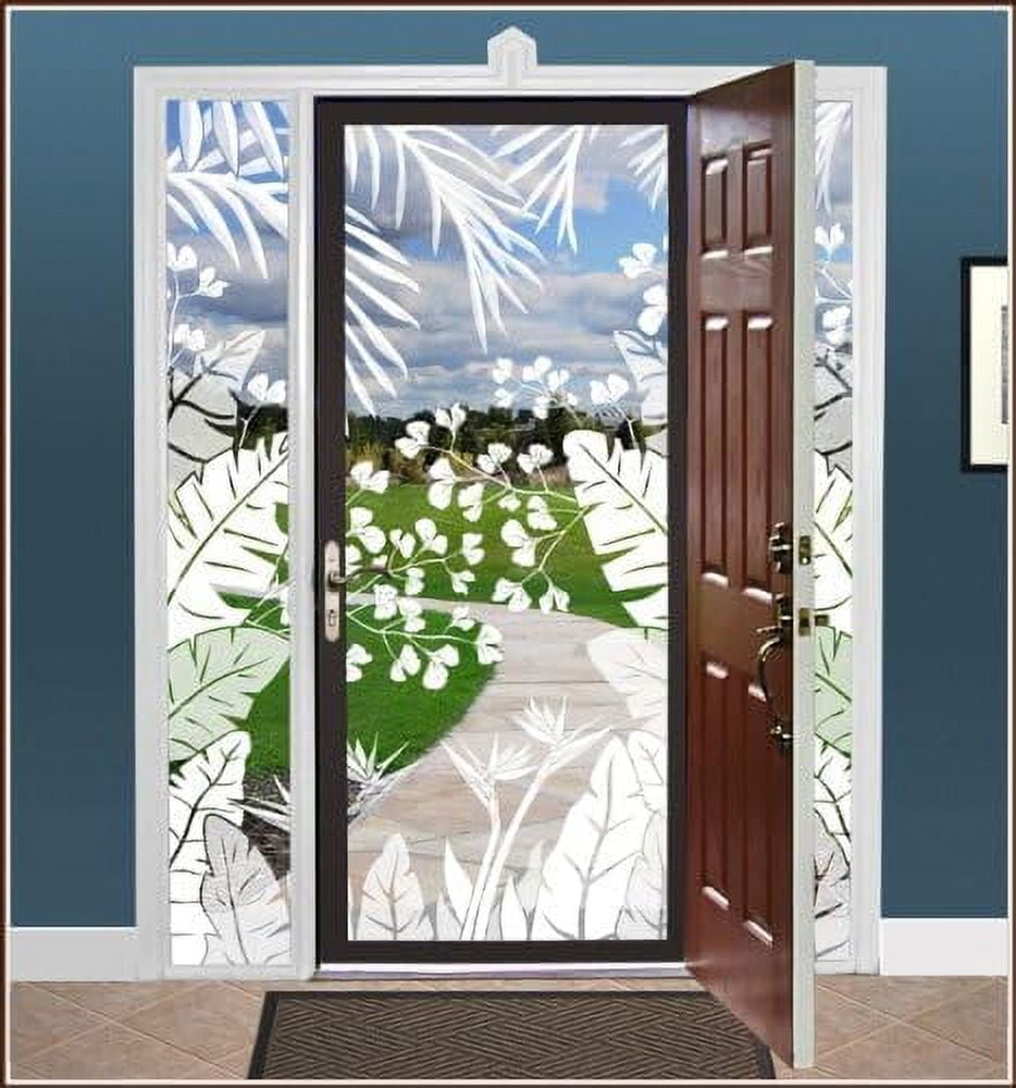 Tropical Etched Glass SeeThru Design 24 in. x 78 in. Left Decorative