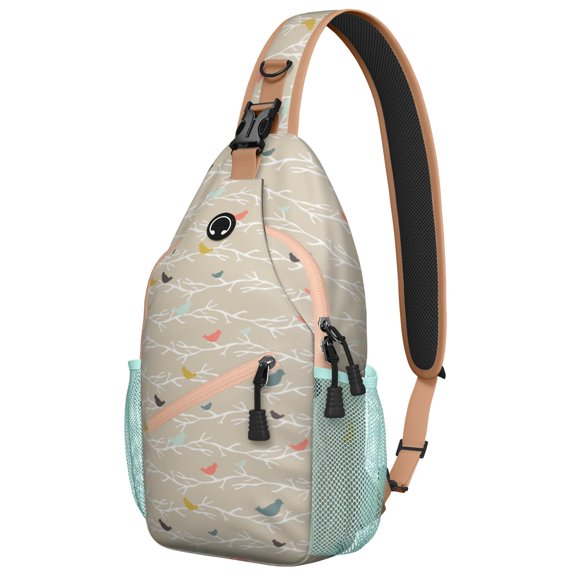 Tropical Exotic Bird Sling Backpack, Floral Hawaii Pattern Crossbody Bag for Bird Lovers, Colorful Tropical Design for Travel