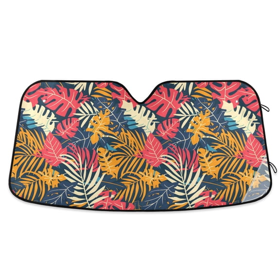 Tropical Exotic Leaves Car Windshield Sun Shade Foldable Car Front Window Visor Heat and UV Protection 55x27.6