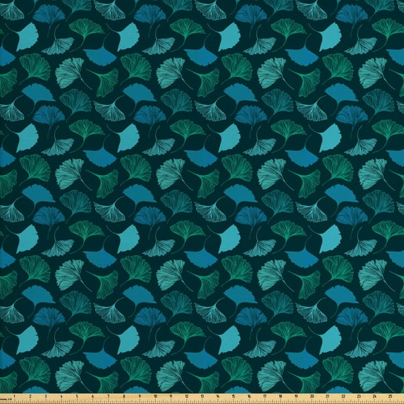 Ambesonne Tropical Fabric by the Yard Upholstery, Exotic Ginkgo Leaves Motif, 2 Yards, Turquoise Dark Teal