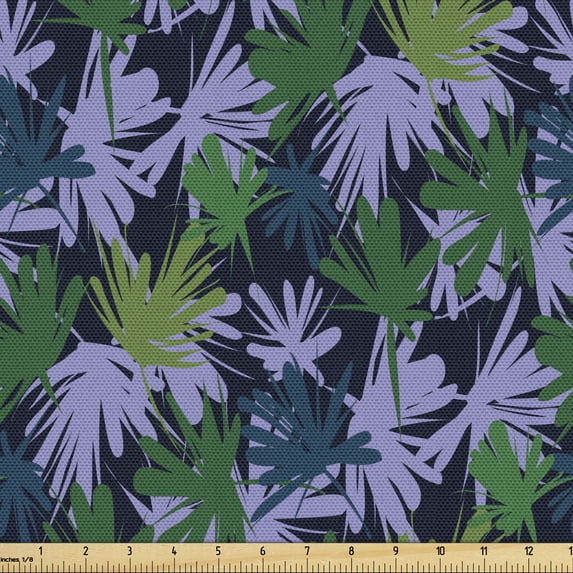 Tropical Fabric by the Yard, Botanical Illustration Along Exotic Leaves in Hand Painted Style, Decorative Upholstery Fabric for Sofas and Home Accents, Ceil Blue and Multicolor by Ambesonne
