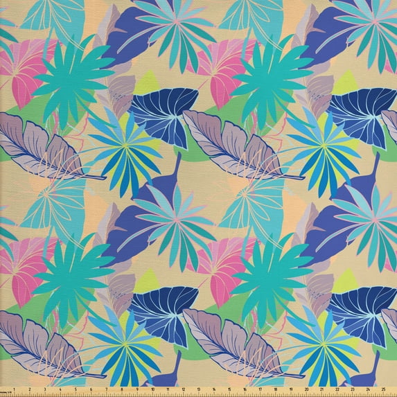 Ambesonne Tropical Fabric by the Yard Upholstery, Exotic Hawaii Summer Flora, 2 Yards, Multicolor