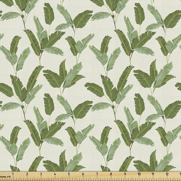 Ambesonne Tropical Fabric by the Yard Upholstery, Palm and Banana Leaves, 1 Yard, Peacock Green