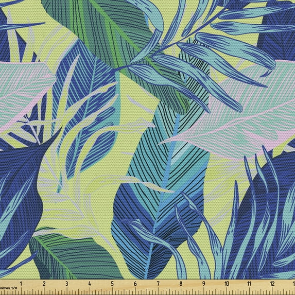 Ambesonne Tropical Fabric by the Yard Upholstery, Exotic Rainforest Jungle, 2 Yards, Multicolor