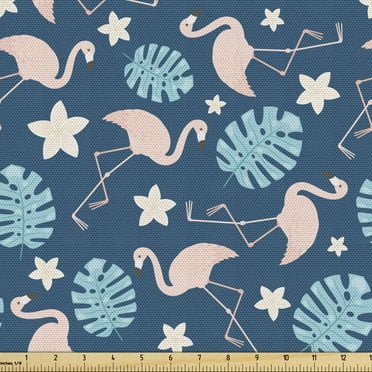 Ambesonne Tropical Fabric by the Yard Upholstery, Flamingos and Monsteras, 10 Yards, Blush and Night Blue