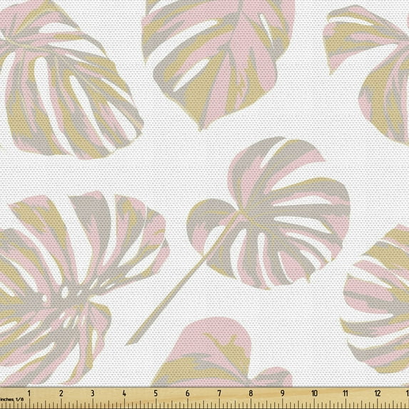 Tropical Fabric by the Yard, Floral Theme Exotic Leaves Pattern Hawaiian Flowers Motifs on Plain Background, Decorative Upholstery Fabric for Sofas and Home Accents, Rose and Khaki by Ambesonne