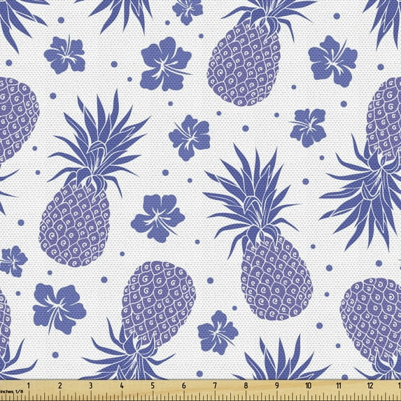 Ambesonne Tropical Fabric by the Yard Upholstery, Hibiscus and Pineapple, 5 Yards, Lavender and Purple
