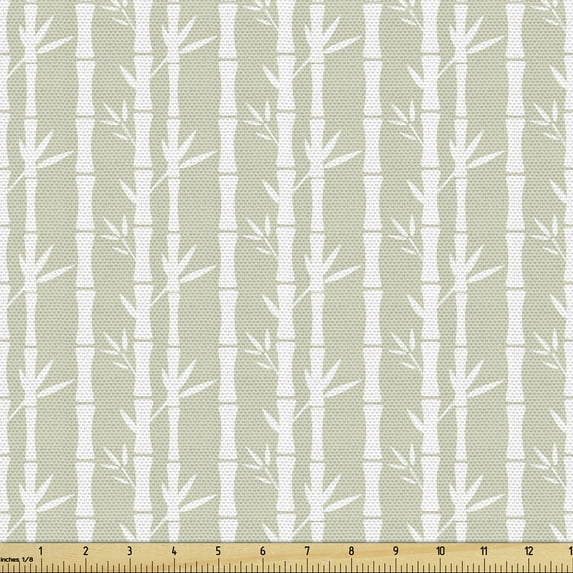 Ambesonne Tropical Fabric by the Yard Upholstery, Tree Branches Silhouettes, 1 Yard, Eggshell White