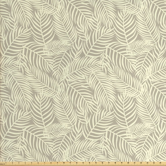 Ambesonne Tropical Fabric by the Yard Upholstery, Botanical Exotic Leaves, 5 Yards, Pale Sepia and Cream
