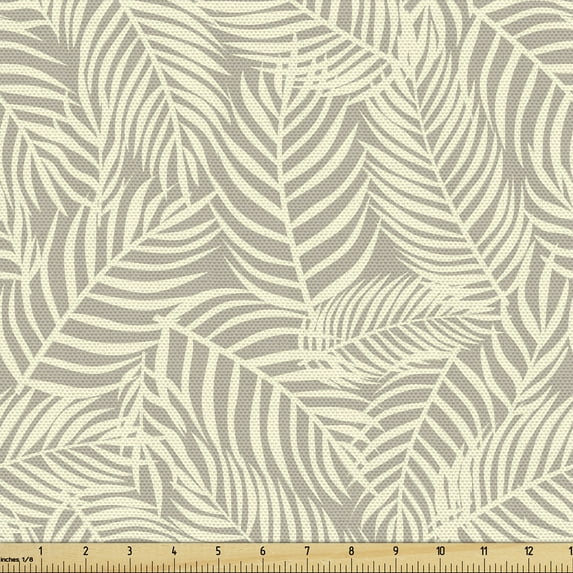 Tropical Fabric by the Yard, Simple Design of Exotic Hawaiian Leaves Plantation Botanical Art, Decorative Upholstery Fabric for Sofas and Home Accents, Pale Sepia and Cream by Ambesonne
