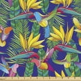 thumbnail image 1 of Ambesonne Tropical Fabric by the Yard Upholstery, Strelitzia and Hummingbird, 2 Yards, Mustard Indigo and Jade Green, 1 of 5