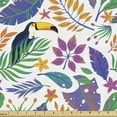 thumbnail image 1 of Tropical Fabric by the Yard, Summer Autumn Theme Colorful Jungle Palm Leaves Aloha Flowers Toucan Birds, Decorative Upholstery Fabric for Sofas and Home Accents, White Multicolor by Ambesonne, 1 of 5
