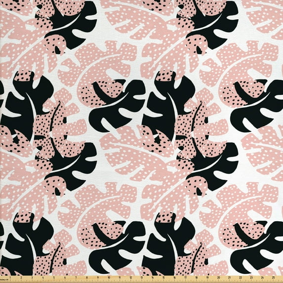 Tropical Fabric by the Yard Upholstery, Big Exotic Leaves with Gaps Hawaiian Island Nature Thematic, Decorative Fabric for DIY and Home Accents, Charcoal Grey Blush by Ambesonne