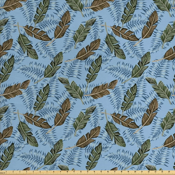 Tropical Fabric by the Yard Upholstery, Exotic Hawaiian Palm Leaves in Realistic Drawing Natural Art Print, Decorative Fabric for DIY and Home Accents, Ceil Blue and Multicolor by Ambesonne