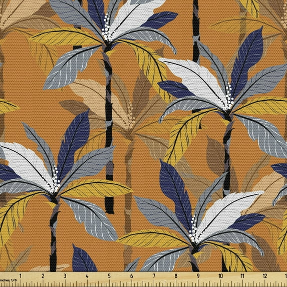 Ambesonne Tropical Fabric by the Yard Upholstery, Colorful Trees, 3 Yards, Amber Multicolor