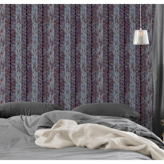 Tropical Feathers Purple and Red wallpaper