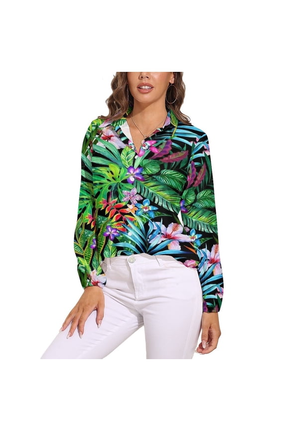 Tropical Fest Long Sleeve Blouse Woman Streetwear Casual Shirts Summer Oversize Woman Streetwear Clothing Birthday Present