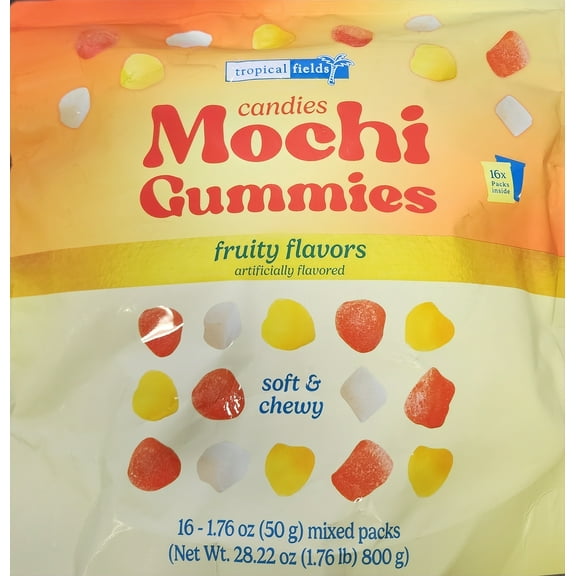 Tropical Fields Candies Mochi Gummies Fruity Flavors, Soft & Chewy, 16 - 1.76 oz (50g), Net wt. 28.22 oz (1.76 lb) 800g