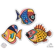 Tropical Fish Beautiful Colorful Set of 3 - 2" each Vinyl Stickers - For Car Laptop I-Pad Phone Helmet Hard Hat - Waterproof Decals