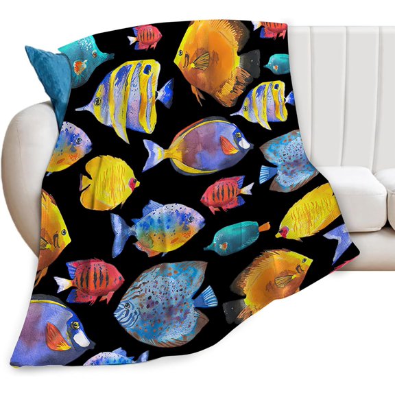 Tropical Fish Blanket Super Soft Warm Fluffy Flannel Colorful Fish Throw Blanket Cozy Fuzzy Plush Fishing Stuff Bedding Blanket Gift for Boys Girls Kids Teens Adults Couch Sofa 50"x40"