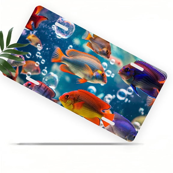 Tropical Fish Front License Plate, Metal License Plate, Funny Standard Plates Personalized Novelty Decorative For Men/Women/Boys/Girls Car 6×12 Inch