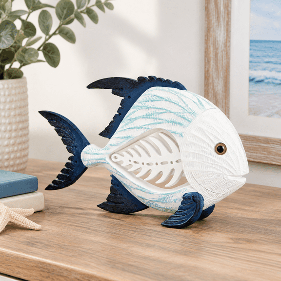 Tropical Fish Home Decor Figurine, Blue Nautical Beach Accent