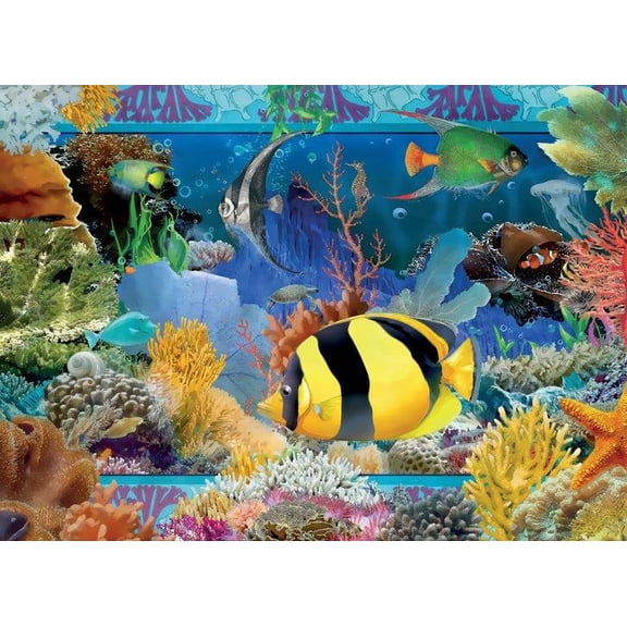 Crown Point Graphics 376220 Soft Touch Jigsaw Puzzle - Tropical Fish with Poster - 1000 Piece