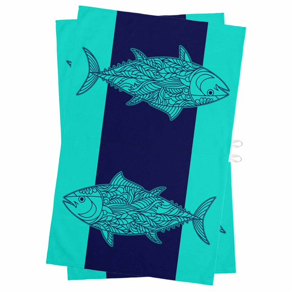 Tropical Fish Kitchen Towels Set of 2, Water Absorbent Dish Towel, Mandalas Boho Modern Green Abstract Stripe Decorative Hand Towels - Quick Drying Cloth for Cooking Baking, 18x28 Inch