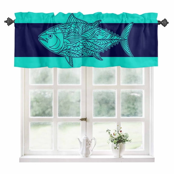 Tropical Fish Kitchen Valances for Windows 42x12 Inch Kitchen Curtains Valances Rod Pocket Mandalas Boho Modern Green Abstract Stripe Bathroom Window Valances for Window Treatment Decor