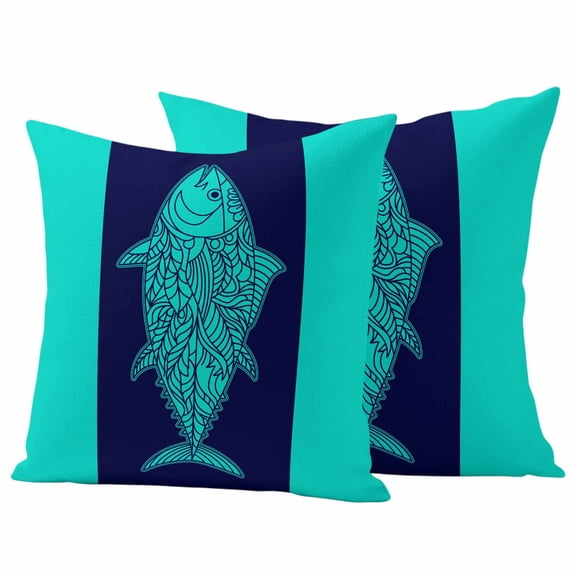 Tropical Fish Outdoor Waterproof Pillow Covers, Mandalas Boho Modern Green Abstract Stripe Decorative Square Throw Pillowcase Sofa Cushion Sham for Patio/Couch/Chair, 18"x18" 2 Pack