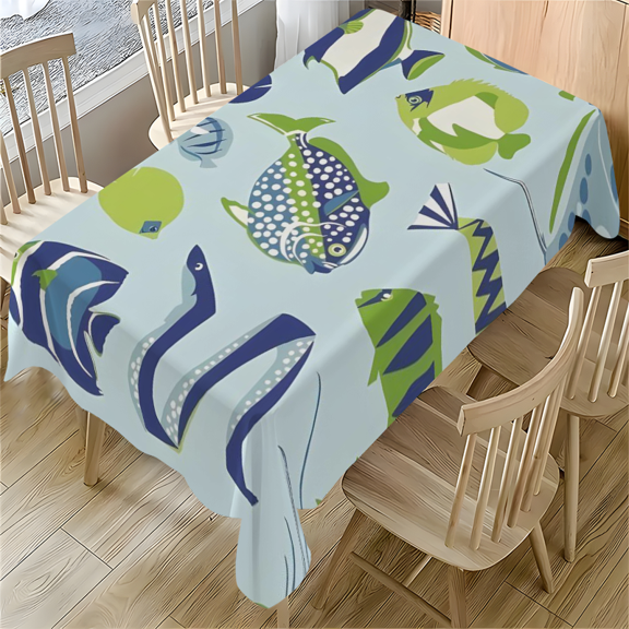 Tropical Fish Pattern Rectangle Tablecloth 55x77.1 inches - Ocean Theme for Dining Table, Desk, Party, Outdoor Use